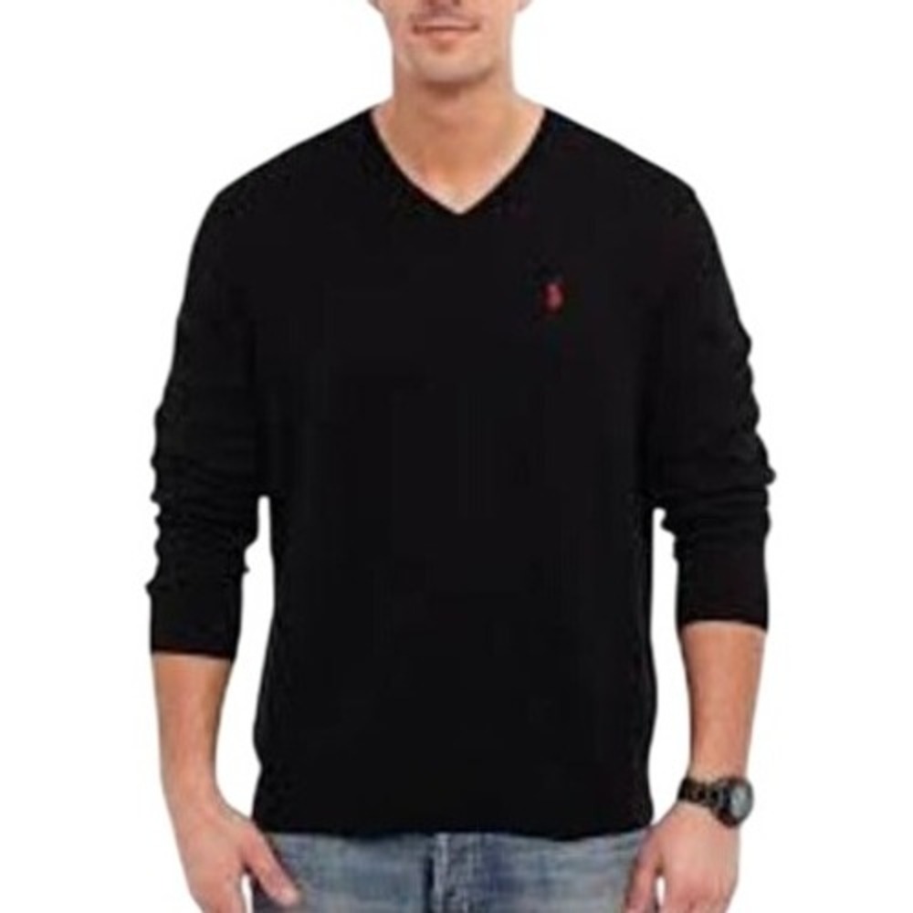 NWT Polo Ralph Lauren V Neck Sweater Men's Size XXL Black Red Pony Long Sleeve